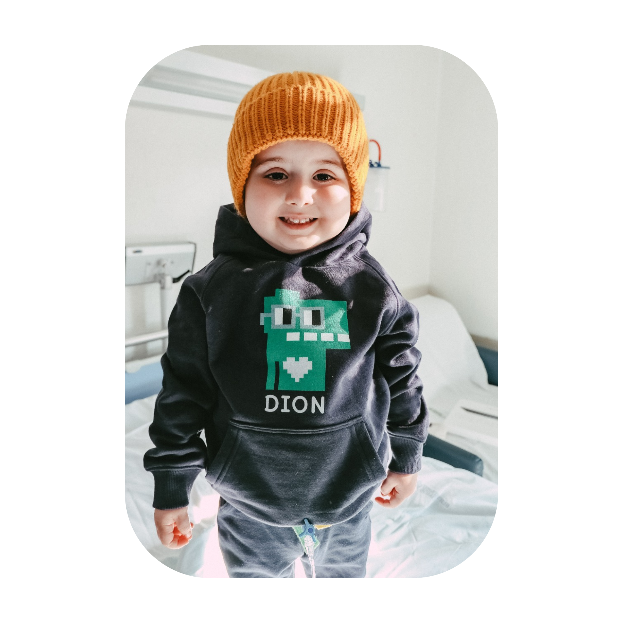 Photograph of Del Piero's son in a Nouns hoodie at the hospital