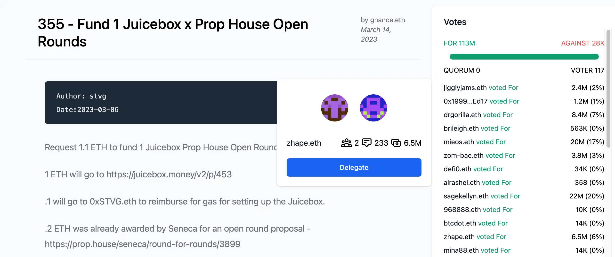 voter's profile and delegate function