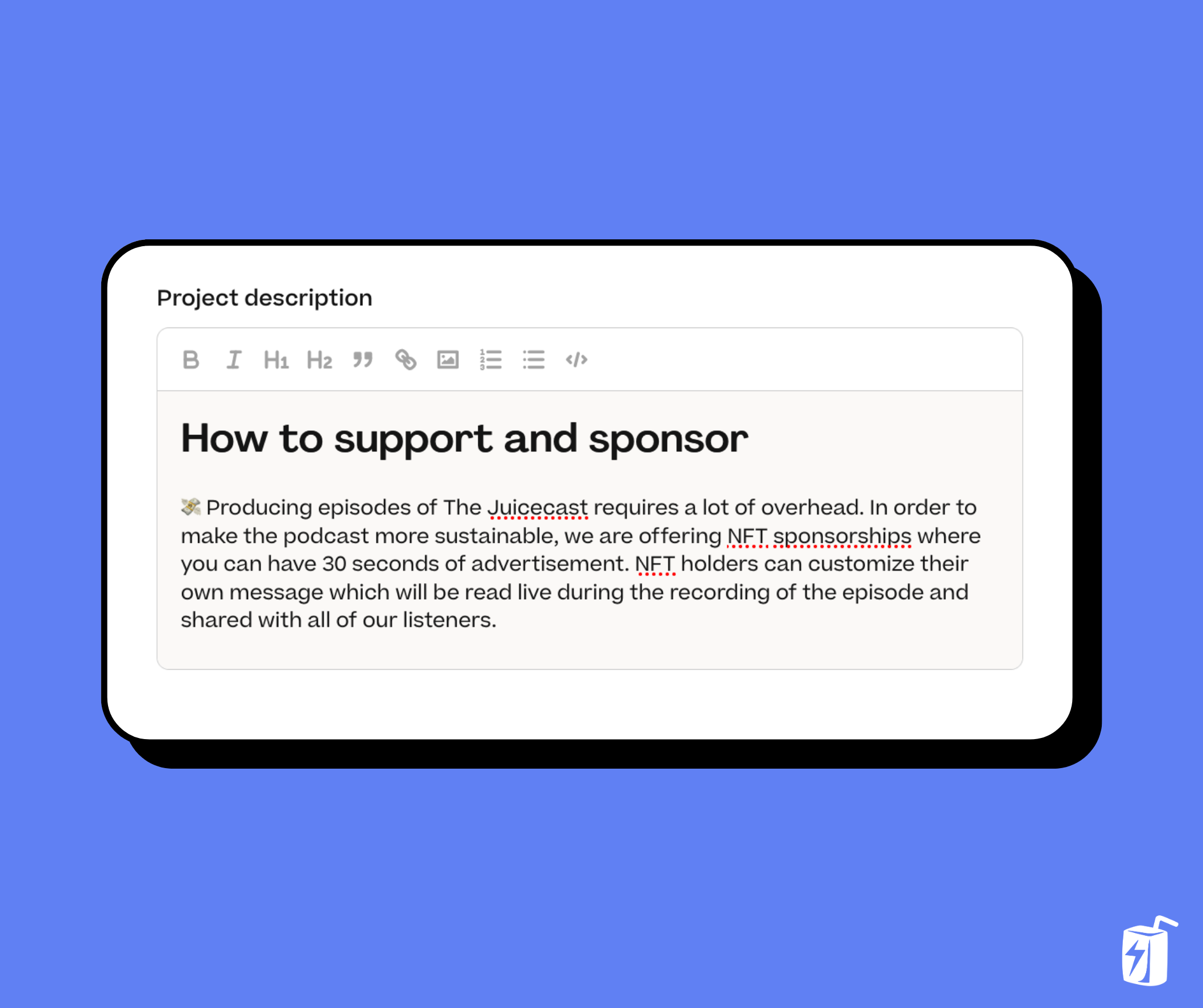 Example text explaining why you're seeking funds